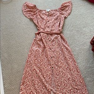 Floral Button Down Dress w/ Flutter Sleeves